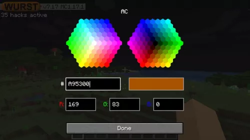 The "edit color" screen that appears when clicking on a ColorSetting.
