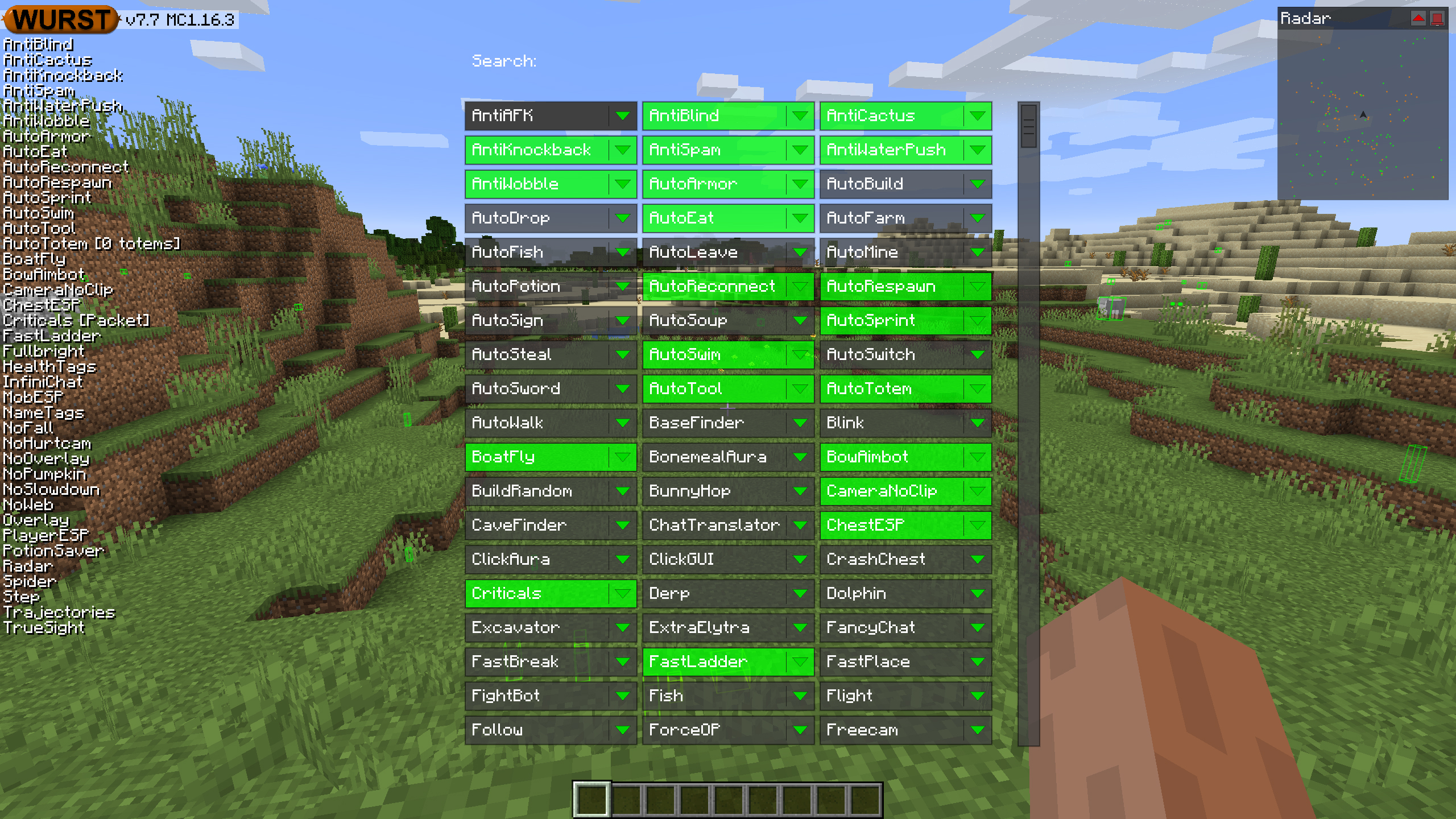 what version of wurst hacked client minecraft has op sign